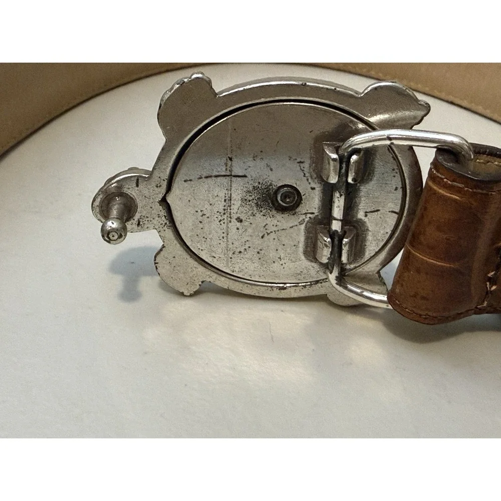 Brighton TURTLE Silver tone Buckle Leather Belt  Size  S 28  B3707 Rare Find! 90